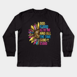 God is good all the time god is good sunflower color Kids Long Sleeve T-Shirt